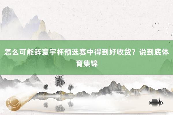 怎么可能辞寰宇杯预选赛中得到好收货？说到底体育集锦