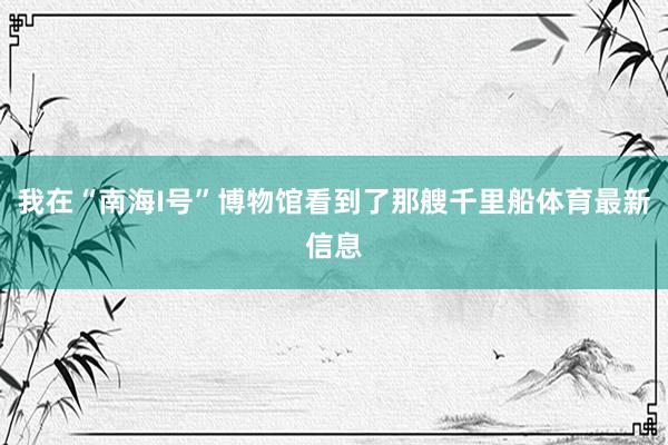 我在“南海I号”博物馆看到了那艘千里船体育最新信息