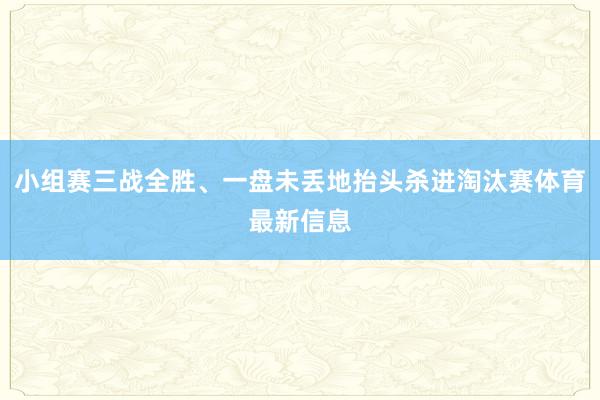 小组赛三战全胜、一盘未丢地抬头杀进淘汰赛体育最新信息